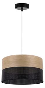 Závesné svietidlo Wood, 1x dýha zlatý dub/čierne PVCové tienidlo, (fi 30cm)