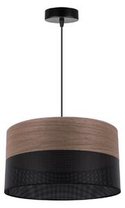 Závesné svietidlo Wood, 1x hnedá orechová dýha/čierne PVCové tienidlo, (fi 35cm)