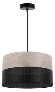 Závesné svietidlo Wood, 1x svetlobéžová dubová dýha/čierne PVCové tienidlo, (fi 35cm)