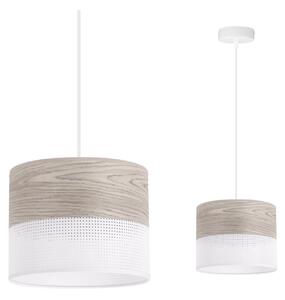 Light Home Závesné svietidlo Wood, 1x svetlobéžová dubová dýha/biele plastové tienidlo, (fi 20cm)