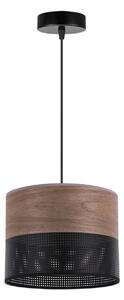 Závesné svietidlo Wood, 1x hnedá orechová dýha/čierne PVCové tienidlo, (fi 20cm)