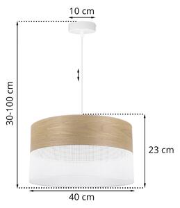 Závesné svietidlo Wood, 1x dýha zlatý dub/biele PVCové tienidlo, (fi 40cm)