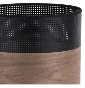 Závesné svietidlo Wood, 1x hnedá orechová dýha/čierne PVCové tienidlo, (fi 20cm)