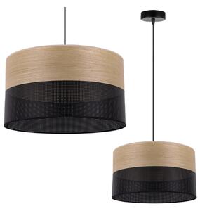 Závesné svietidlo Wood, 1x dýha zlatý dub/čierne PVC tienidlo, (fi 35cm)