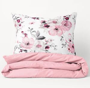 Goldea bavlnené posteľné obliečky duo - kvety sakury s pastelovo ružovou 140 x 200 a 70 x 90 cm
