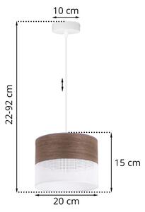 Závesné svietidlo Wood, 1x hnedá orechová dýha/biele PVCové tienidlo, (fi 20cm)