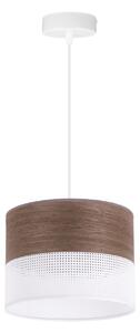 Závesné svietidlo Wood, 1x hnedá orechová dýha/biele PVCové tienidlo, (fi 20cm)