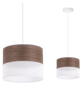 Light Home Závesné svietidlo Wood, 1x hnedá orechová dýha/biele PVCové tienidlo, (fi 20cm)