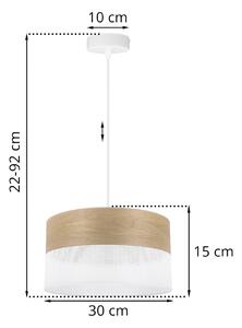 Závesné svietidlo Wood, 1x dýha zlatý dub/biele PVCové tienidlo, (fi 30cm)