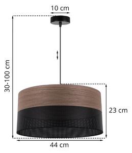 Light Home Závesné svietidlo Wood, 1x hnedá orechová dýha/čierne PVCové tienidlo, (fi 44cm)