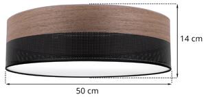 Stropné svietidlo Wood, 1x hnedá orechová dýha/čierne PVCové tienidlo, (biele plexisklo), (fi 50cm)