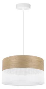 Závesné svietidlo Wood, 1x dýha zlatý dub/biele PVCové tienidlo, (fi 30cm)