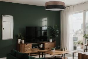 Stropné svietidlo Wood, 1x hnedá orechová dýha/čierne PVCové tienidlo, (biele plexisklo), (fi 50cm)