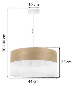 Závesné svietidlo Wood, 1x dýha zlatý dub/biele PVCové tienidlo, (fi 44cm)