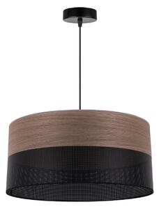 Light Home Závesné svietidlo Wood, 1x hnedá orechová dýha/čierne PVCové tienidlo, (fi 44cm)