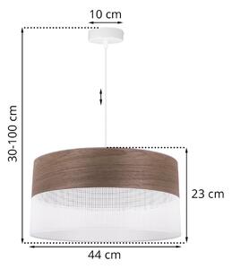 Závesné svietidlo Wood, 1x hnedá orechová dýha/biele PVCové tienidlo, (fi 44cm)
