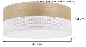 Stropné svietidlo Wood, 1x dýha zlatý dub/biele PVCové tienidlo, (biele plexisklo), (fi 40cm)