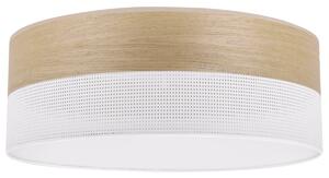 Light Home Stropné svietidlo Wood, 1x dýha zlatý dub/biele plastové tienidlo, (biele plexisklo), (fi 40cm)