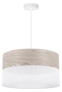 Závesné svietidlo Wood, 1x svetlobéžová dubová dýha/biele PVCové tienidlo, (fi 40cm)