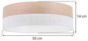 Stropné svietidlo Wood, 1x béžová dubová dýha/biele PVCové tienidlo, (biele plexisklo), (fi 50cm)