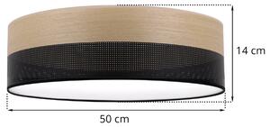 Stropné svietidlo Wood, 1x dýha zlatý dub/čierne PVCové tienidlo, (biele plexisklo), (fi 50cm)