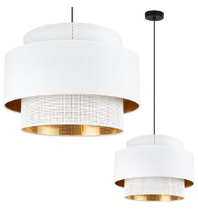 Závesné svietidlo Asti, 1x PVC/biele textilné tienidlo, (fi 45cm), g/c, b