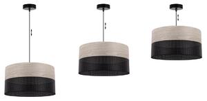 Závesné svietidlo Wood, 1x svetlobéžová dubová dýha/čierne PVCové tienidlo, (fi 40cm)
