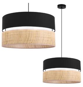 Závesné svietidlo Rattan, 1x ratanové/čierne textilné tienidlo, (fi 45cm)
