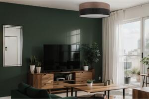 Stropné svietidlo Wood, 1x hnedá orechová dýha/čierne PVCové tienidlo, (biele plexisklo), (fi 40cm)