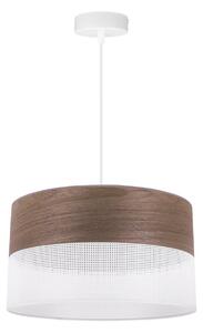 Light Home Závesné svietidlo Wood, 1x hnedá orechová dýha/biele PVCové tienidlo, (fi 35cm)