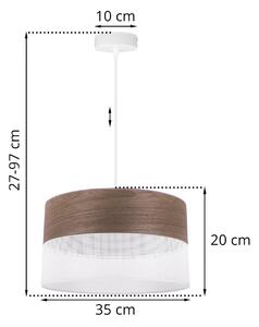 Závesné svietidlo Wood, 1x hnedá orechová dýha/biele PVCové tienidlo, (fi 35cm)