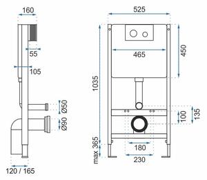 Rea, podomietkový systém pre závesné WC a chrómové tlačidlo typ H, KPL-90011