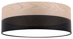 Light Home Stropné svietidlo Wood, 1x béžová dubová dýha/čierne PVCové tienidlo, (biele plexisklo), (fi 40cm)