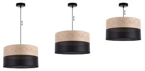 Závesné svietidlo Wood, 1x béžová dubová dýha/čierne PVCové tienidlo, (fi 40cm)
