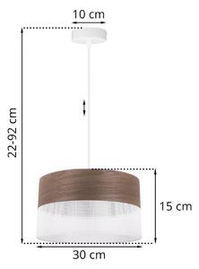 Závesné svietidlo Wood, 1x hnedá orechová dýha/biele PVCové tienidlo, (fi 30cm)