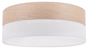 Light Home Stropné svietidlo Wood, 1x béžová dubová dýha/biele PVCové tienidlo, (biele plexisklo), (fi 40cm)