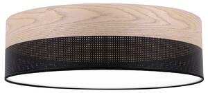 Light Home Stropné svietidlo Wood, 1x béžová dubová dýha/čierne PVCové tienidlo, (biele plexisklo), (fi 50cm)