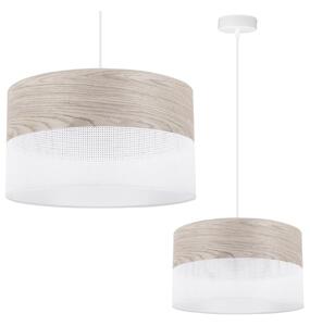 Závesné svietidlo Wood, 1x svetlobéžová dubová dýha/biele PVC tienidlo, (fi 35cm)