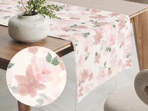 Biante Zamatový behúň na stôl Tamara TMR-036 Ružovo-béžové akvarelové kvety na bielom 45x160 cm
