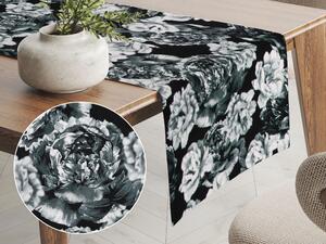 Biante Zamatový behúň na stôl Tamara TMR-040 Čierno-biele pivonky na čiernom 20x140 cm