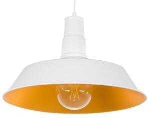 Závesná lampa lesklá biela kovová okrúhle tienidlo industriálny štýl moderná kuchyňa obývacia izba