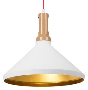 Závesné svetlo závesná lampa biela so zlatou a svetlé drevo hliníkové kužeľové tienidlo industriálny dizajn
