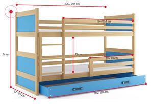 Poschodová posteľ FIONA 2 COLOR + úložný priestor + matrace + rošt ZDARMA, 90x200 cm, biela/blankytná