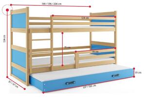 Poschodová posteľ FIONA 3 COLOR + matrac + rošt ZDARMA, 80x190 cm, grafit/zelená