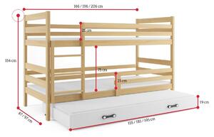Poschodová posteľ RAFAL 3 + matrac + rošt ZADARMO, 90x200 cm, borovica, biela