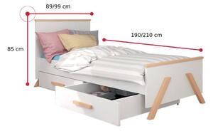 Detská posteľ KAROLI + matrac, 90x200, biela/buk