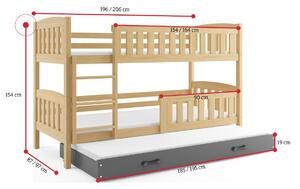 Poschodová posteľ FLORENT 3 + matrac + rošt ZADARMO, 90x200 cm, biela, grafitová