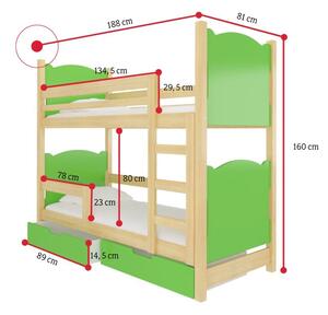 Detská poschodová posteľ BALADA, 180x75, sosna/zelená