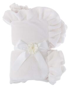 Krémová huňatá deka s volánovým lemom v schaby chic romantickom štýle 160 x 200 cm Blanc Maricló 42512
