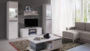 Televízny stolík s poličkou DOON - dub biely / čierny lesk